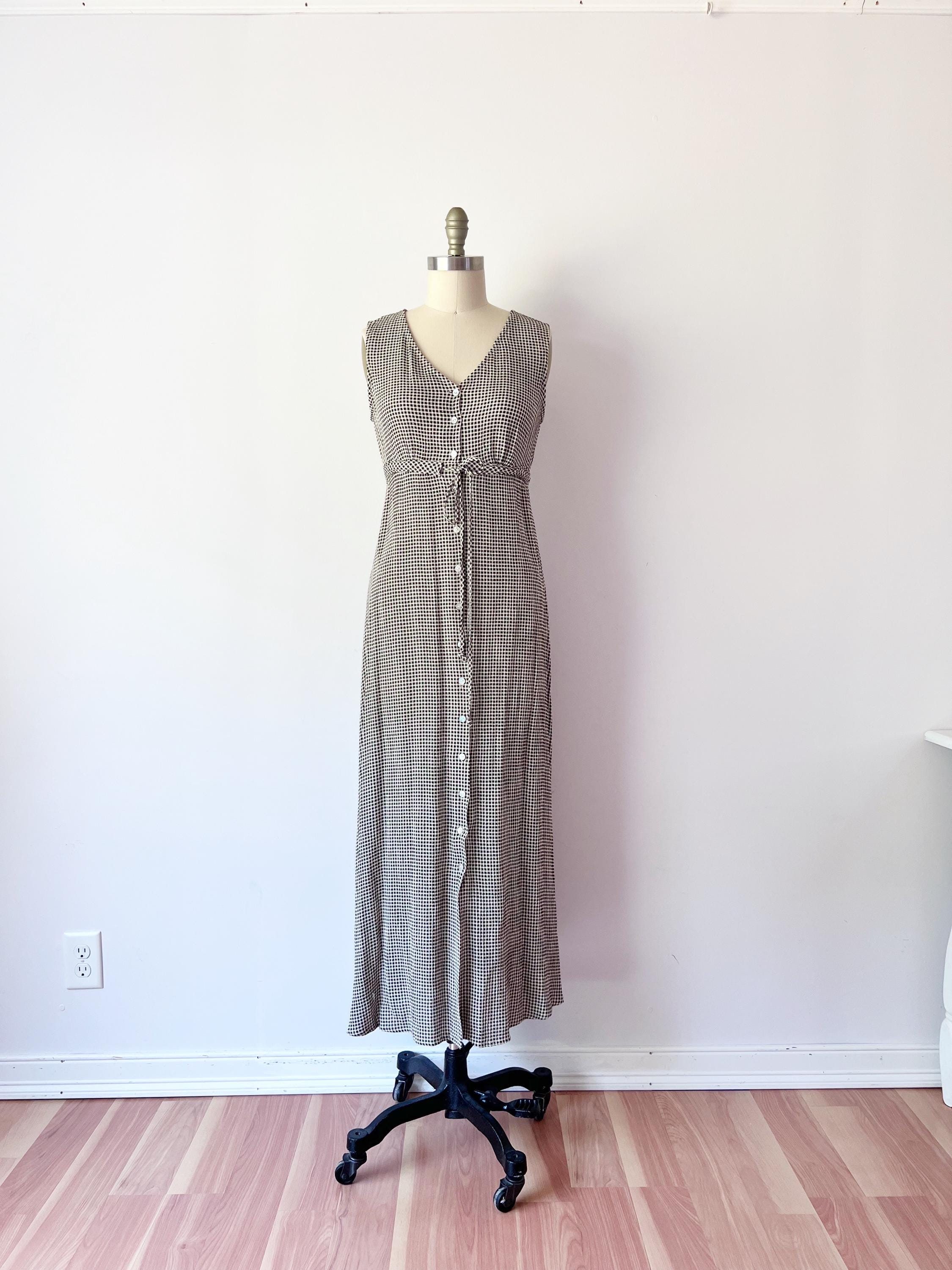 ワンピース French Chic Gingham Dress FOR HER S SIZE XS / S 90s the Limited Brown Gingham Maxi Dress / Full Button