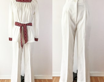 SIZE M /8 Light Academia Vintage Tapered Leg White Trousers - Dark Academia Trouser Pants - White Cream Pleated Front Career Academic