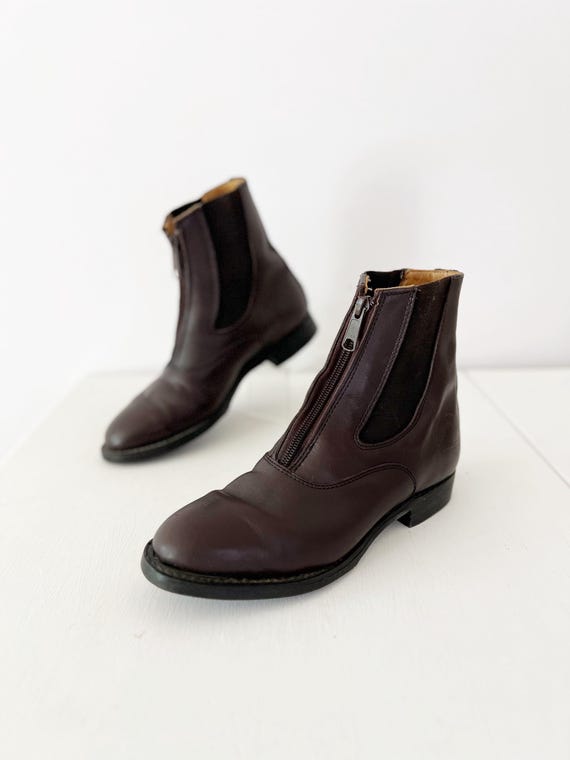 Size 7 - Brown Zip Up Equestrian Boots in Genuine Leather - Low Heel Horseback Riding Barn Boots Made in Canada by Grand Prix