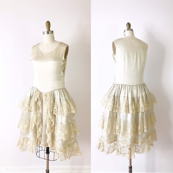 SIZE S 1920s Flapper Wedding Dress / 20s Robe de S