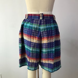 SIZE M 1980s High Waisted Plaid Shorts 80s High Rise Rainbow Plaid Shorts Romantic Academia Summer Bermuda Shorts image 7