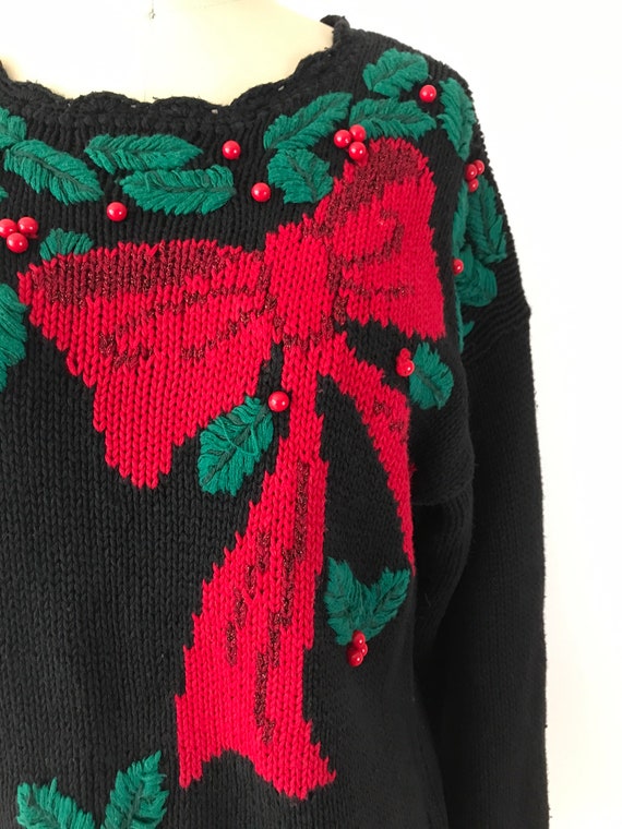 SIZE S 1980s Christmas Holly Holiday Sweater / 80… - image 5