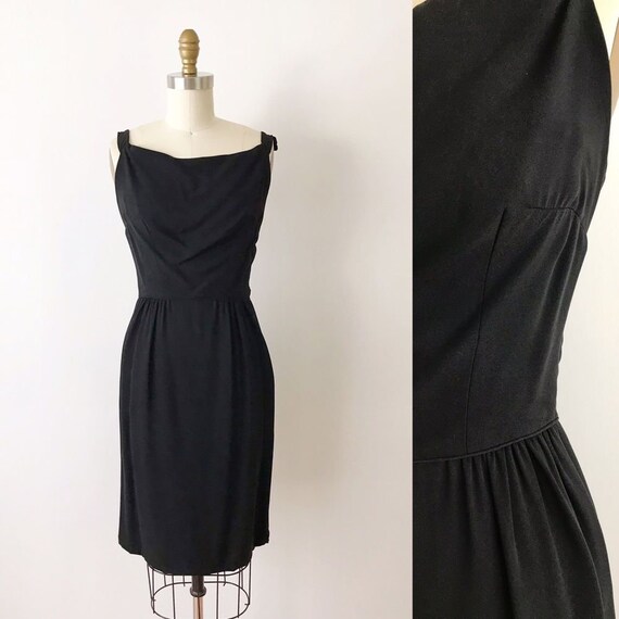 SIZE XXS Vintage Black 60s Sheath Dress Rappi Desi