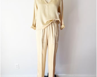 Francesca for Damon Sport Silk Charmeuse Two Piece Set Champagne Vintage 80s 10