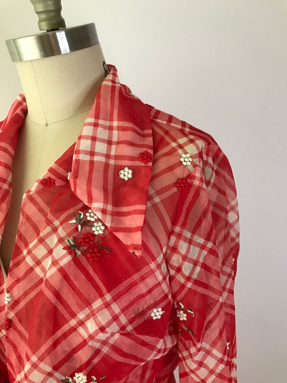 SIZE XS 1970s Gingham Maxi Dress / 70s Red Picnic… - image 6