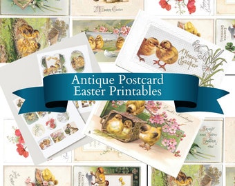 PRINTABLE Easter Antique Postcards & Label Stickers for Junk Journals, Scrapbooks, Ephemera, Crafting 10 Different Postcards