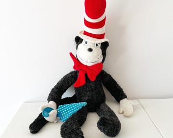 Peluche vintage del Gato con Sombrero del Dr. Seuss de 1983, Coleco, negro, blanco y rojo, más de 60 cm.