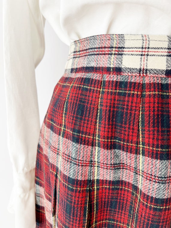 SIZE M 1960s Red & Blue Tartan Plaid Wool Skirt /… - image 7