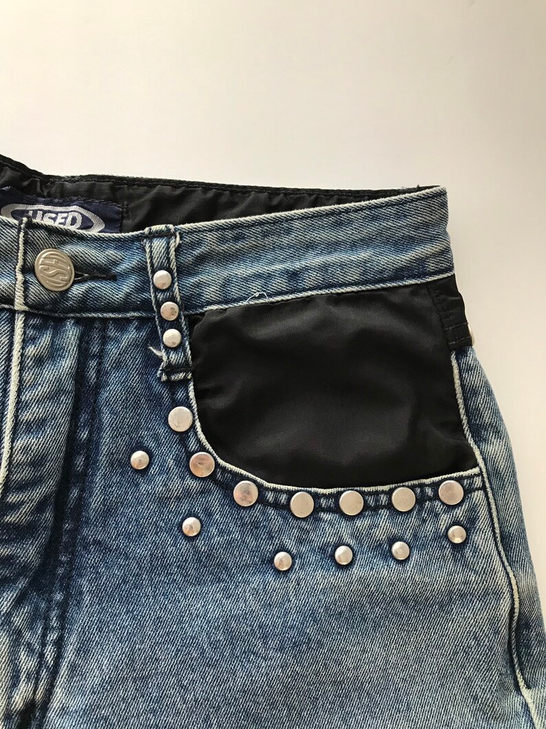1980s Vintage GET USED Studded Hip Hop Jeans 80s Size 8 Denim Jeans