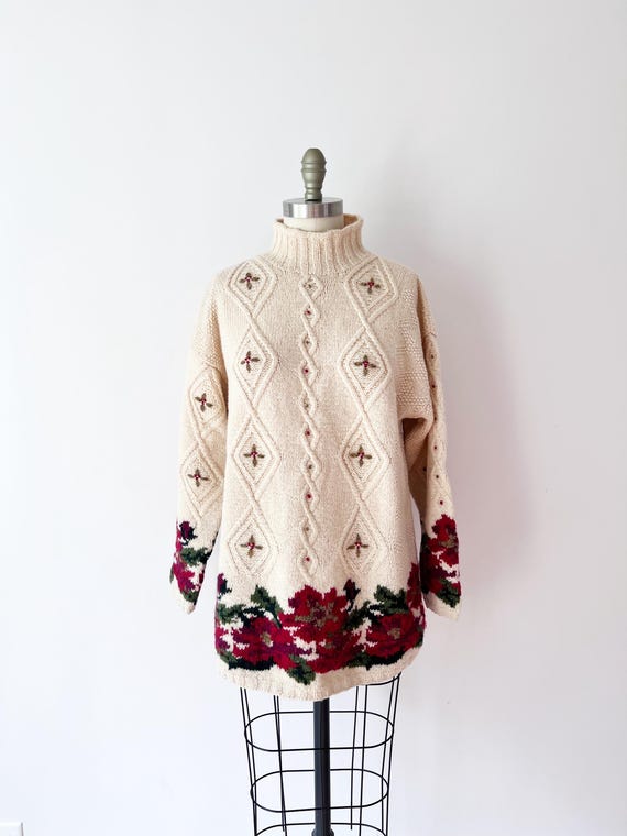 SIZE M 1980s LL Bean Christmas Sweater / 80s Mockneck Long Sleeve 