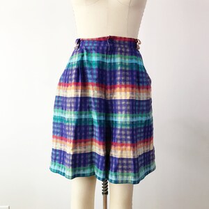 SIZE M 1980s High Waisted Plaid Shorts 80s High Rise Rainbow Plaid Shorts Romantic Academia Summer Bermuda Shorts image 2