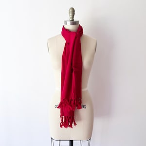 Vintage Wool Scarf in Red by Perry Ellis / Vintage Wool Long Shawl Made in Japan / Holiday Christmas