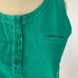 SIZE M Vintage Thick Cotton Teal Tank Top Teal Green Vintage Button Scoop Neck Shirt Sleeveless Solids image 3