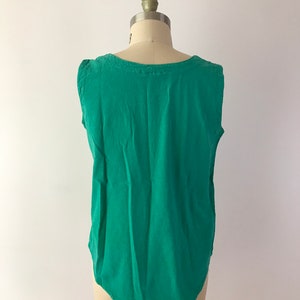 SIZE M Vintage Thick Cotton Teal Tank Top Teal Green Vintage Button Scoop Neck Shirt Sleeveless Solids image 4