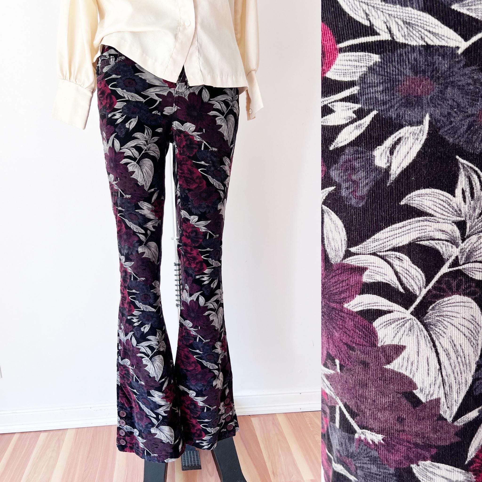 SIZE 2 Y2K Vintage Low Rise Corduroys with Dark Floral Print - Anthropologie Pilcro STET Low / Mid Rise Pants
