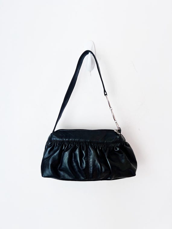 Y2K Black Faux Leather Ruched Shoulder Bag - Etsy Canada