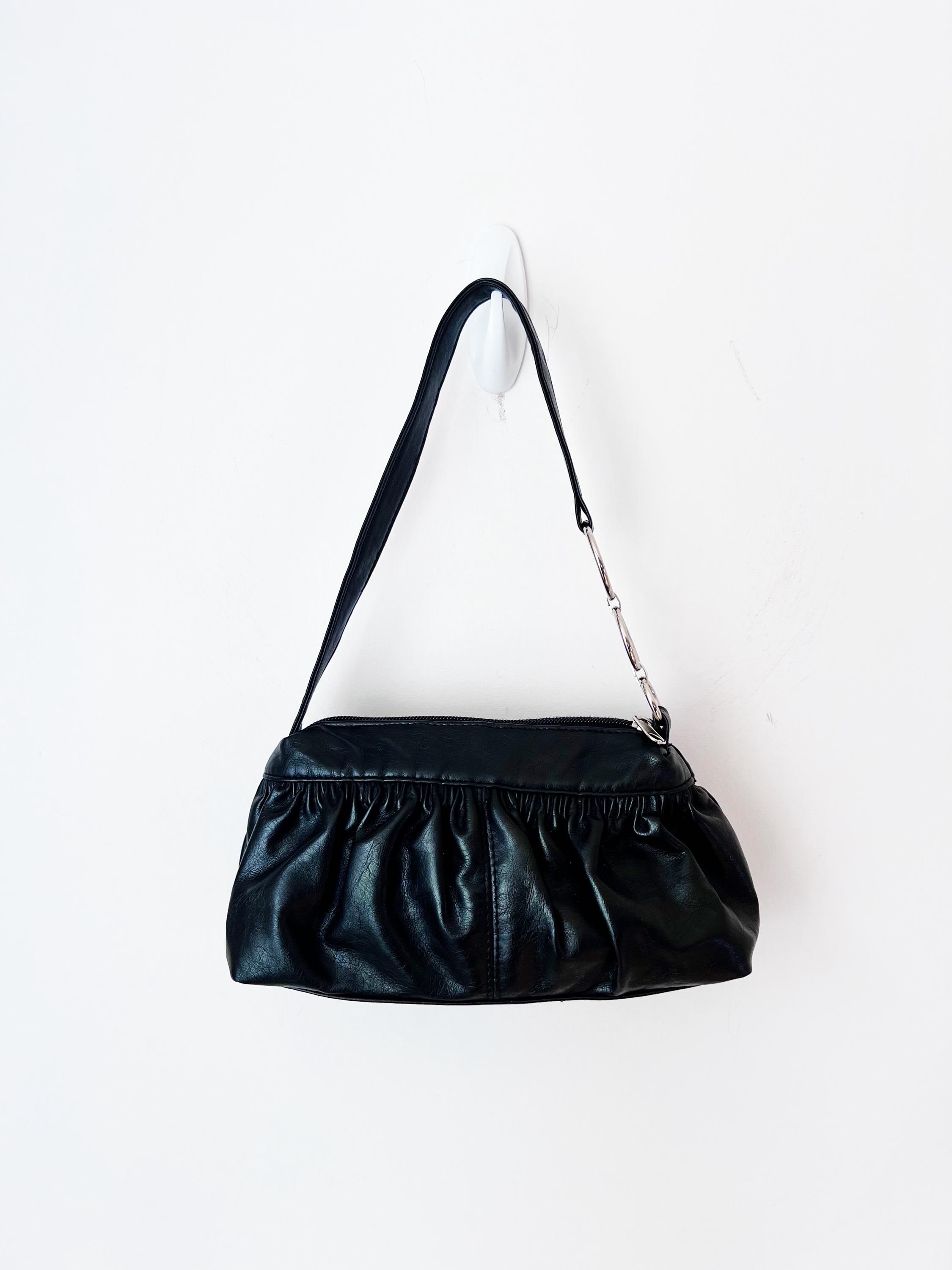 Y2K Black Faux Leather Ruched Shoulder Bag - Etsy Canada
