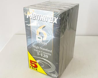 Memorex VHS Video Cassettes Black T-120 High Standard 5 Pack Sealed 1997