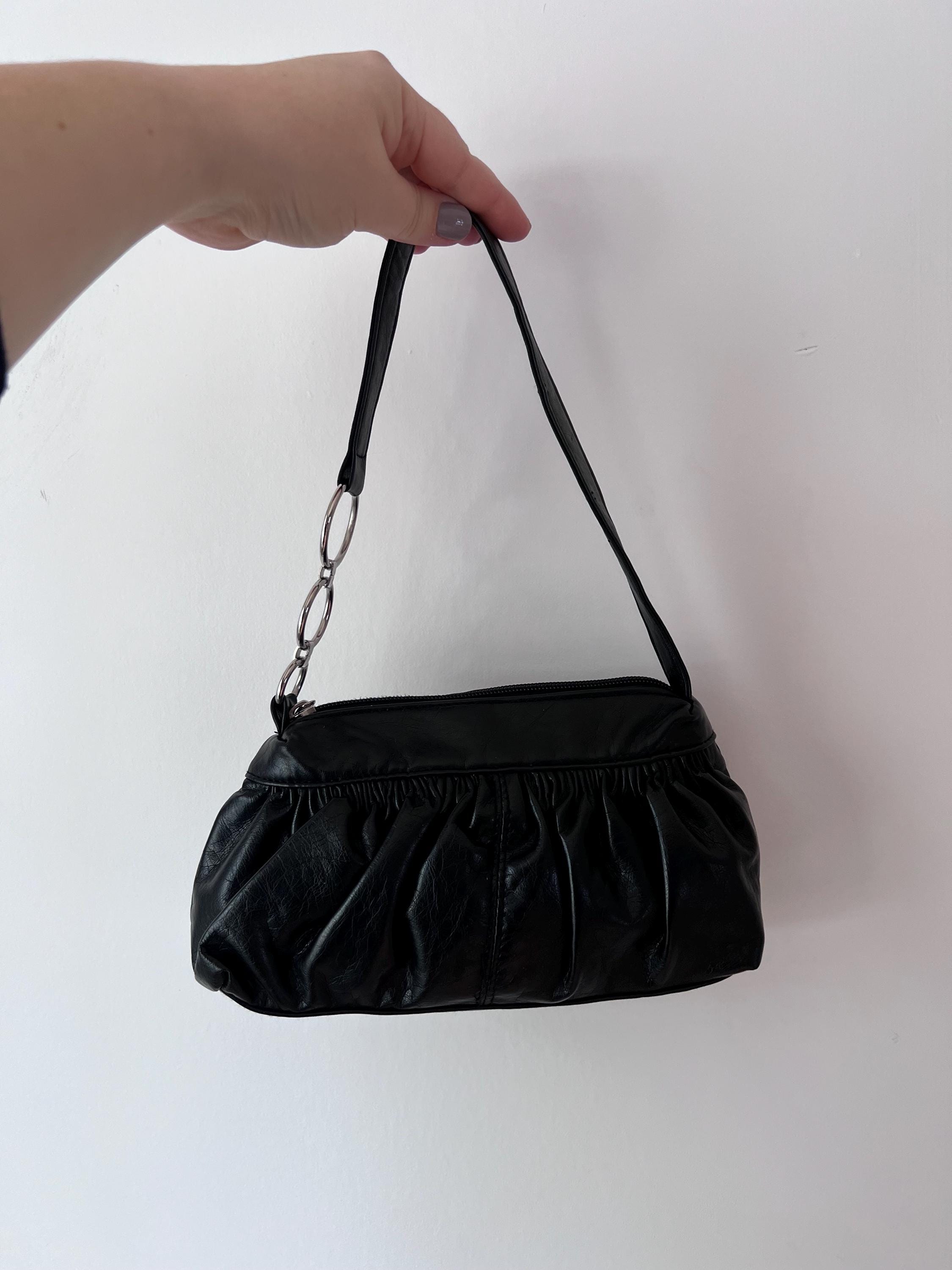 Y2K Black Faux Leather Ruched Shoulder Bag - Etsy Canada