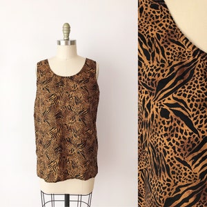 SIZE M Vintage Silk Leopard Print Tank Top - Animal Print Cheetah Camisole 90s