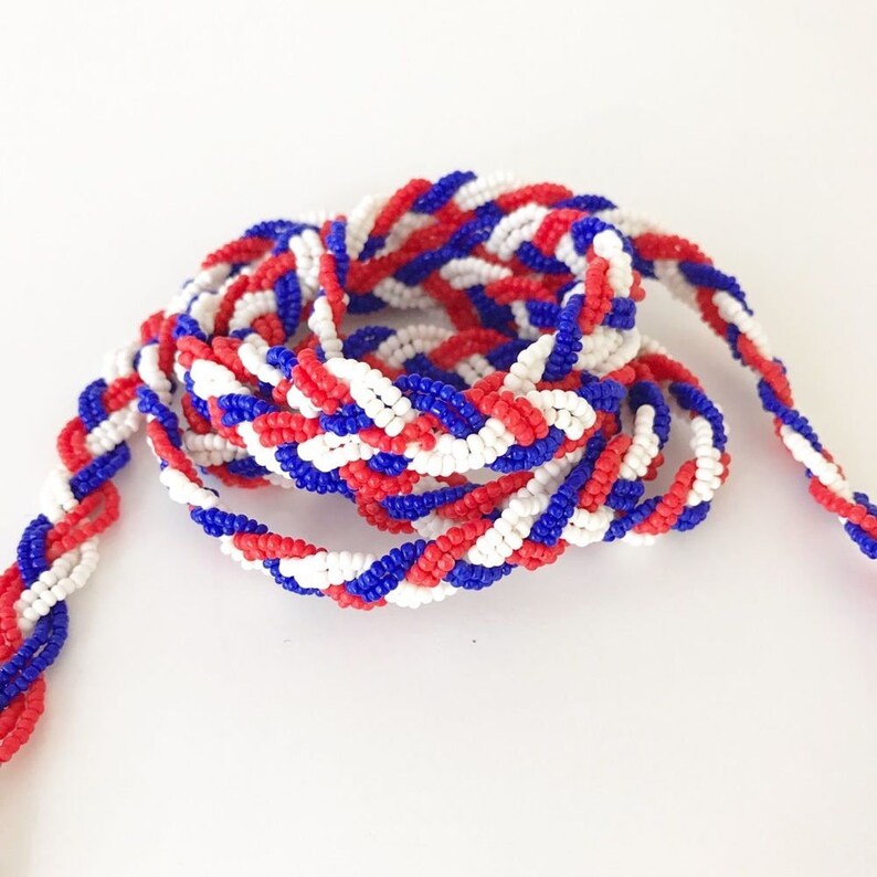 Vintage Seed Bead Braided Rope Necklace Red Blue Belt Etsy