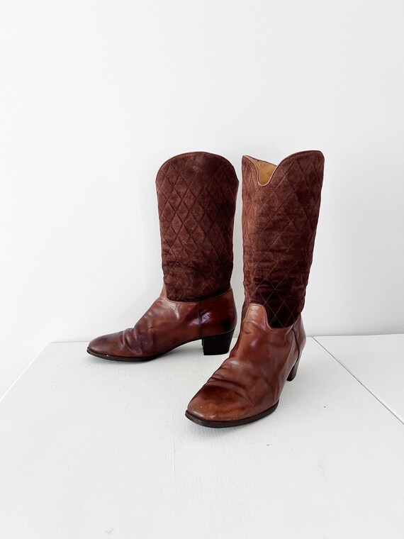 Size 7 Salvatore Ferragamo Quilted Leather Boots / 70s Suede