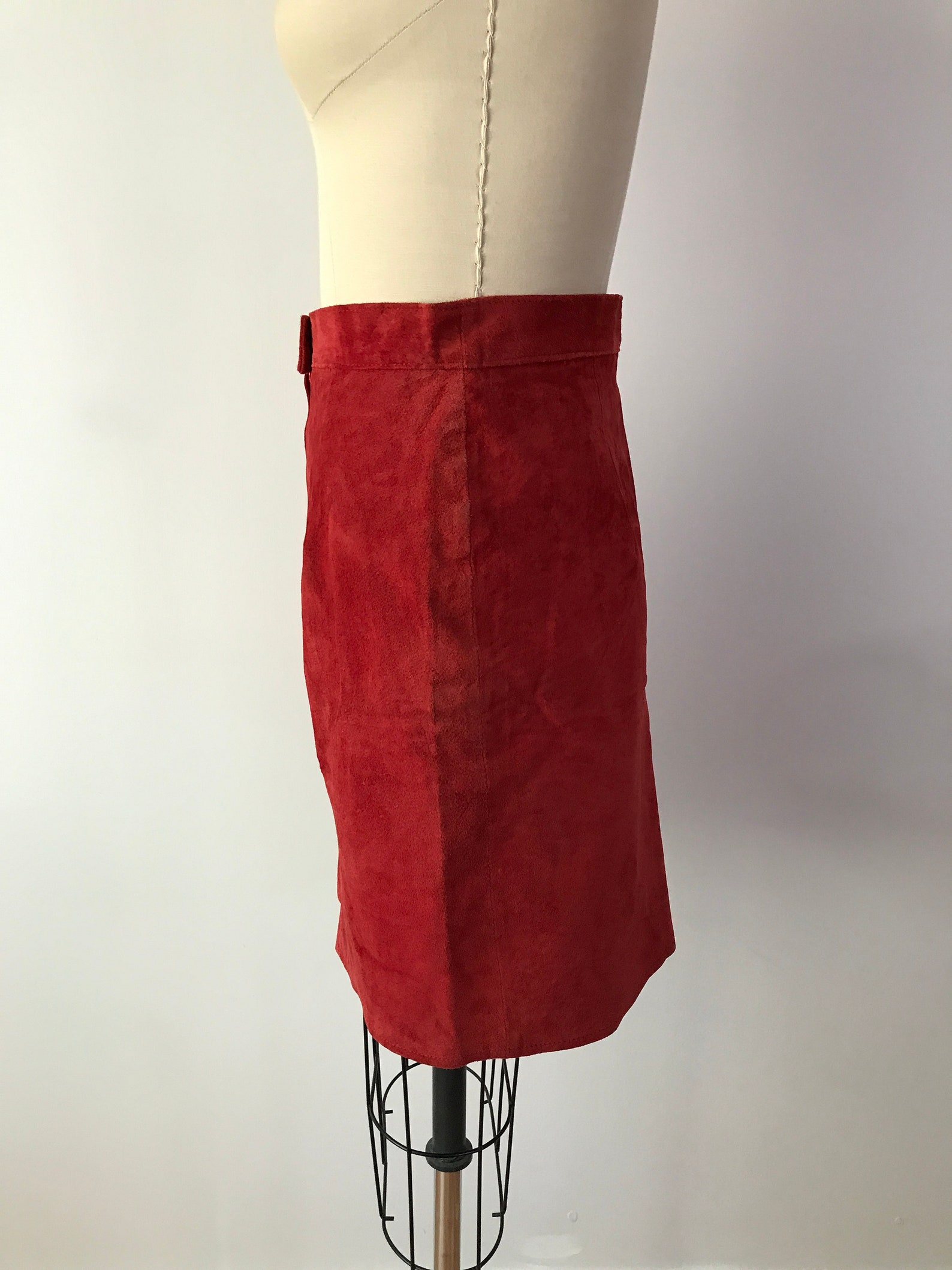 1980s Vintage Red Leather Pencil Skirt Tailored / 80s Red - Etsy