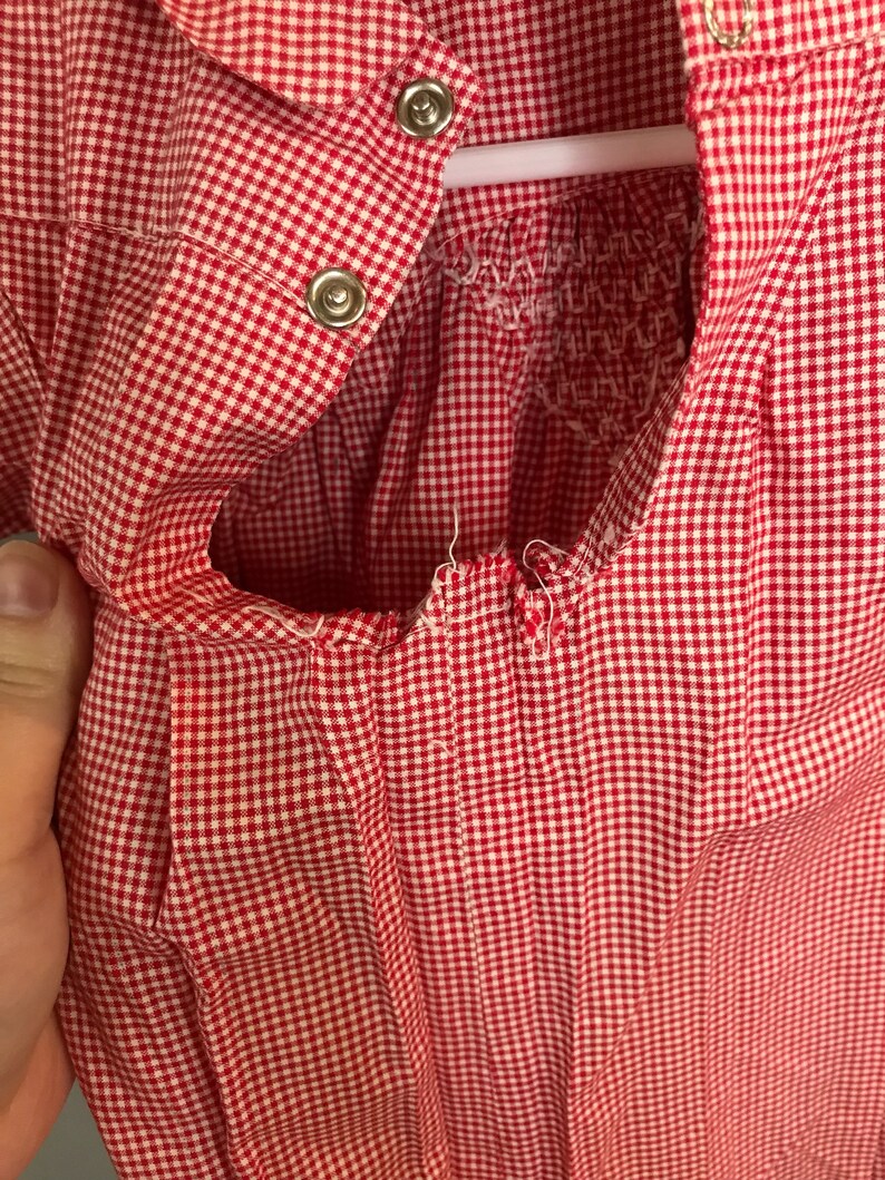 SIZE 12-18 Month 1950s Red Gingham Girls Dress Vintage Embroidered Peter Pan Collar Little Girls Dress Baby Girl Casual Dress