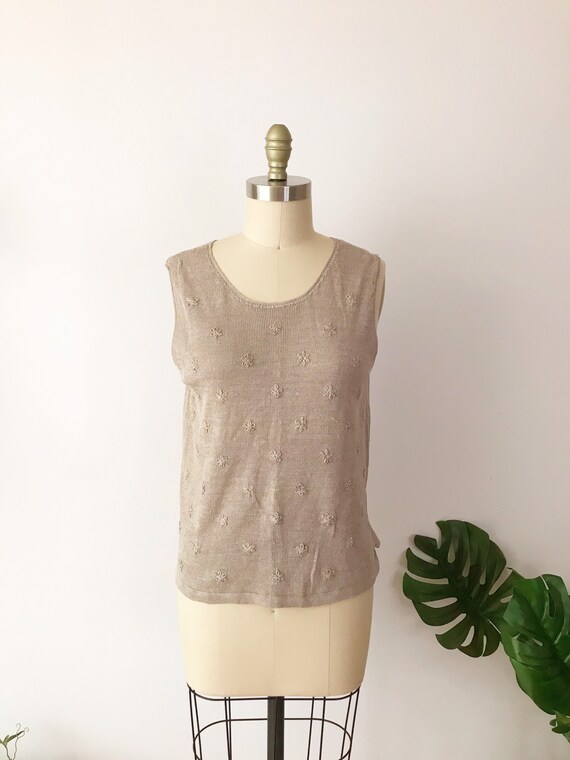 1990s Eddie Bauer Linen Tank Top / 90s Taupe Line… - image 4