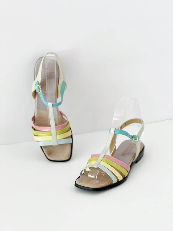 SIZE 6.5 Strappy Pastel Leather Sandals / Bob Bak… - image 1