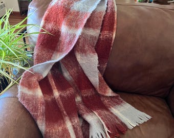 秋らしいモヘア風ブランケット、ヴィンテージ1970年代風ソファ用スロー
