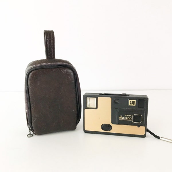 Vintage Kodak Disc 3100 Camera. with Faux Leather Carrying Case - Felt Lined Rustic Brown