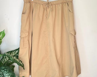 SIZE 4X Denim 24/7 Cargo Midi Skirt Tan Beige Vintage 90s Elastic Waist Pockets