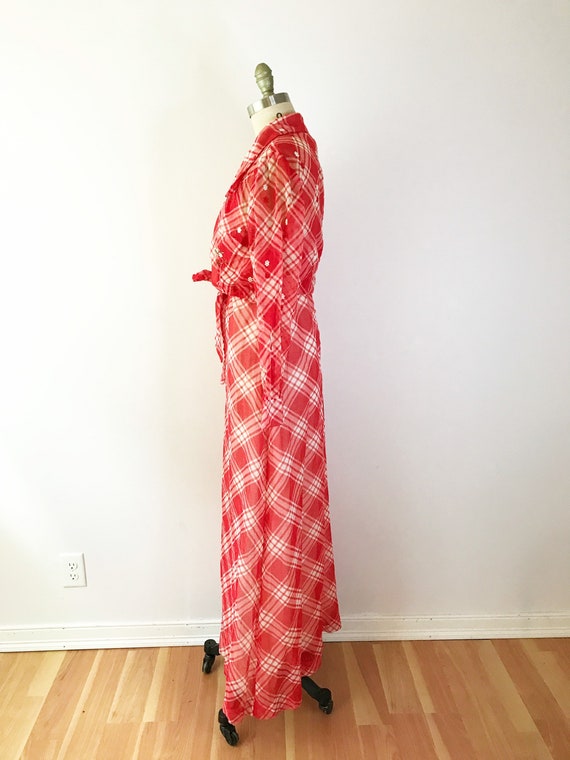 SIZE XS 1970s Gingham Maxi Dress / 70s Red Picnic… - image 4