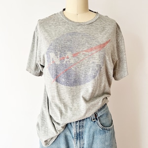 SIZE M Vintage Y2K NASA Classic Logo Thrashed Gray T Shirt / Paper Thin / Ultra soft