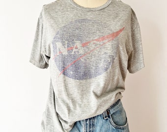 SIZE M Vintage Y2K NASA Classic Logo Thrashed Gray T Shirt / Paper Thin / Ultra soft