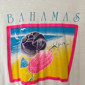 SIZE L Vintage Bahamas Neon Shells T-shirt Tee 80s / Paper Thin / Super Soft image 2