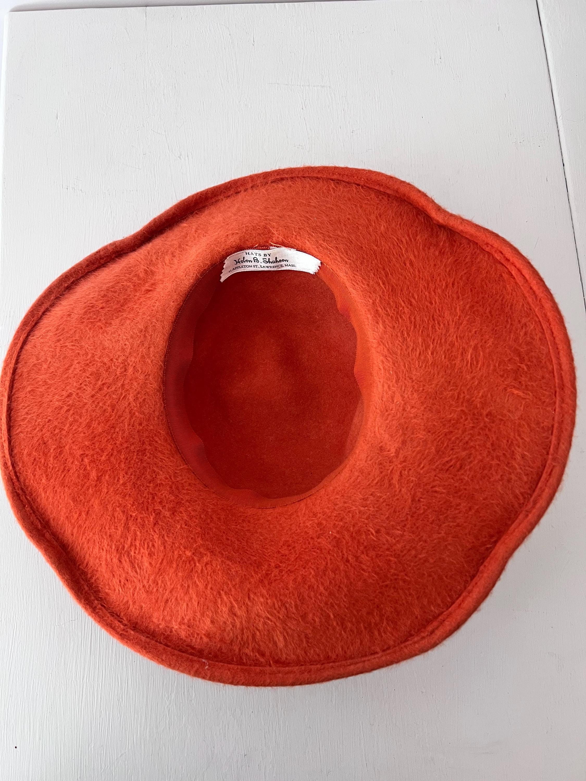 Helen B Shaheen Vintage Wide Brim Hat Orange Fuzzy Mohair Style Bow Chain Accent Wide Brim One Size 1960s Vintage Hats for Women for sale | eBay main image 4