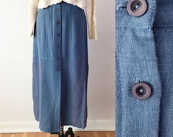 SIZE XS/ S 1980s Solid Blue Maxi Skirt with Button Front / 80s Sky Blue Maxi Skirt / Vintage Button Front Skirt - Cornflower - size Small