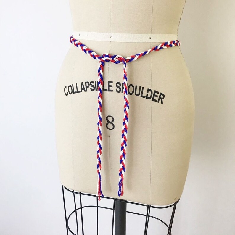 Vintage Seed Bead Braided Rope Necklace Red Blue Belt Etsy