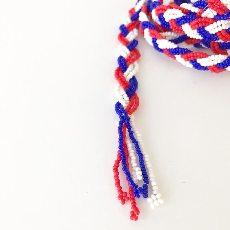 Vintage Seed Bead Braided Rope Necklace Red Blue Belt Etsy