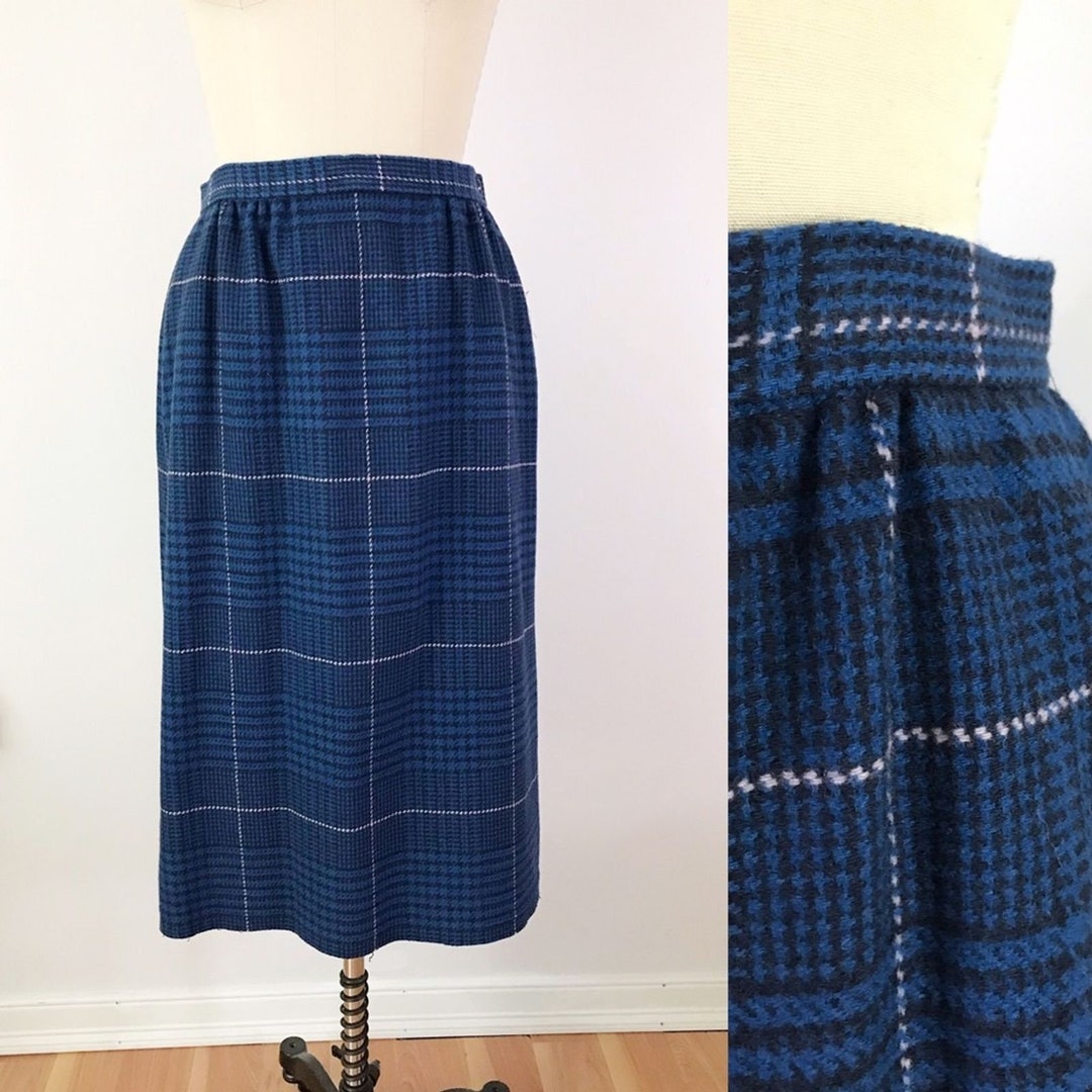 SIZE M Pendleton Blue Wool Pencil Midi Skirt Plaid Warm Medium - Etsy