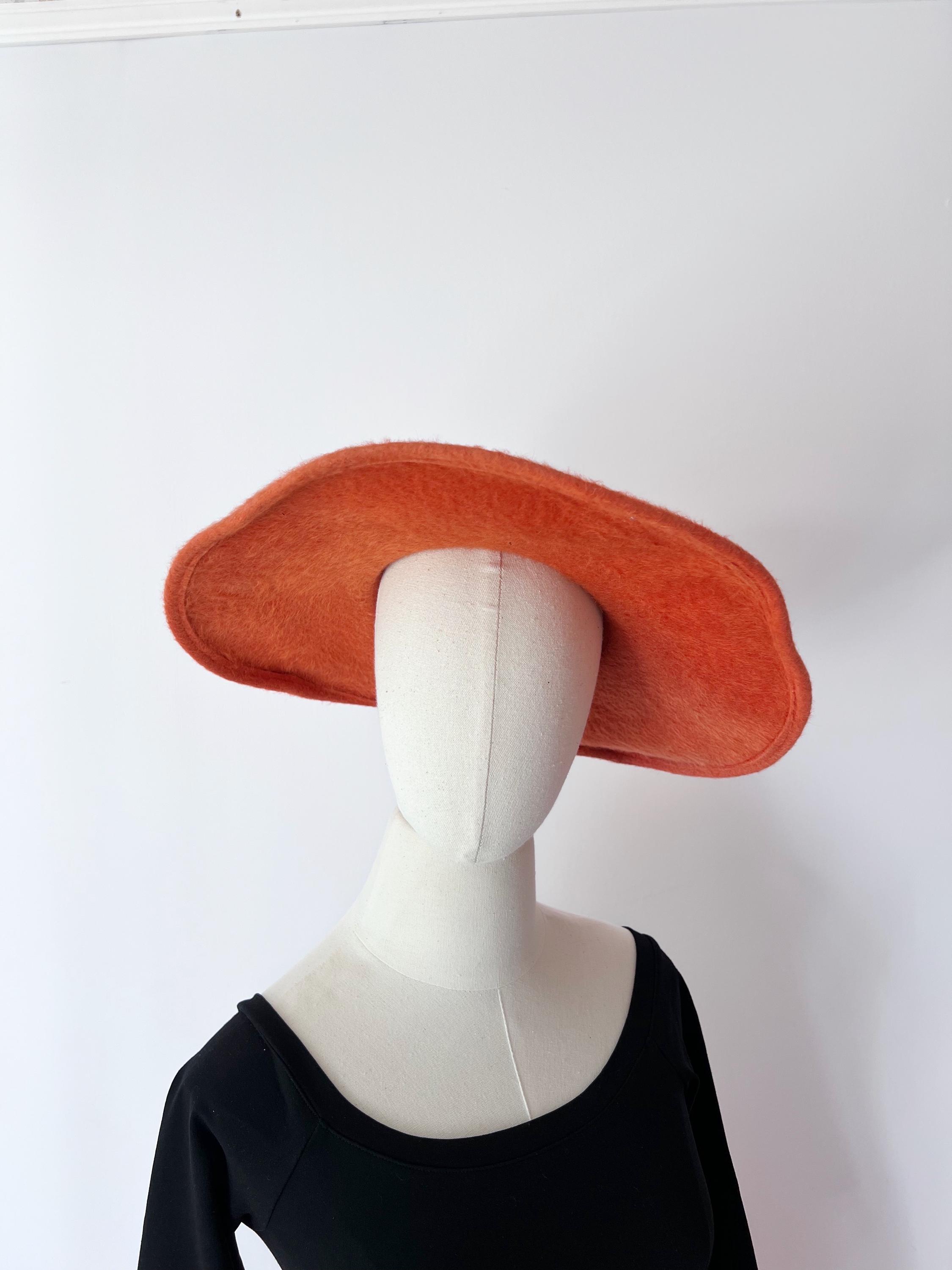 Helen B Shaheen Vintage Wide Brim Hat Orange Fuzzy Mohair Style Bow Chain Accent Wide Brim Orange Vintage Hats for Women for sale | eBay main image 2