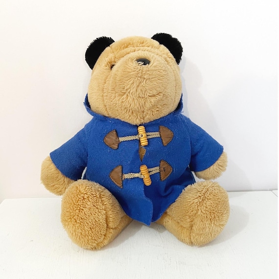 Sears Paddington Bear Plush Tan Blue Hooded Duffle Coat Vintage