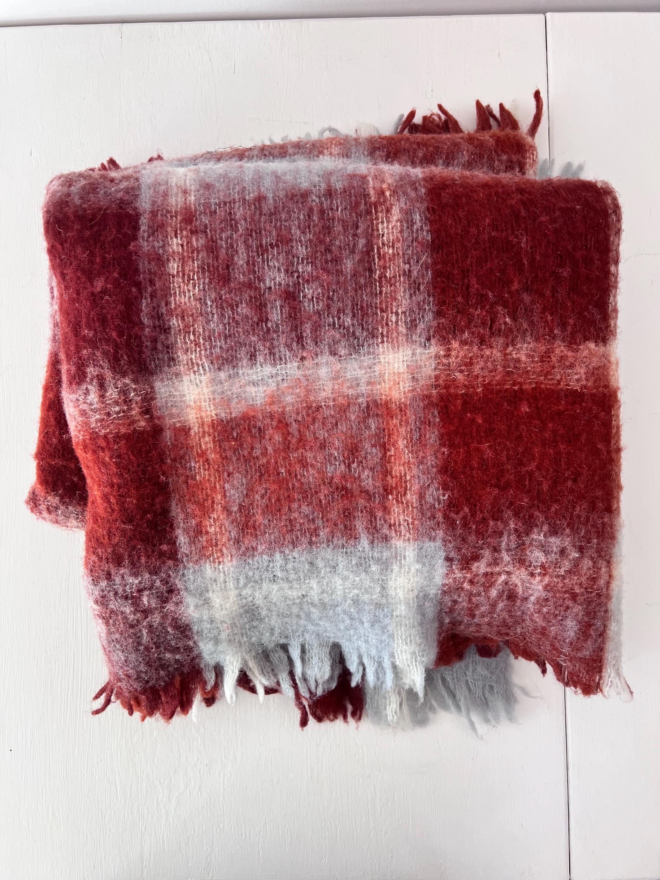 秋らしいモヘア風ブランケット、ヴィンテージ1970年代風ソファ用スロー