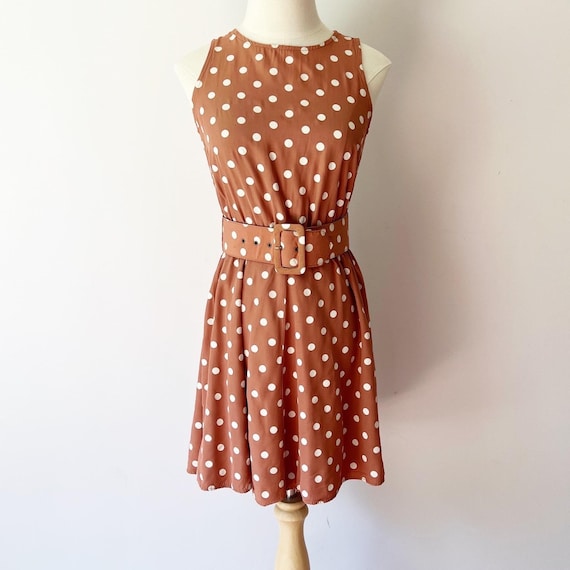 my michelle brown dress Size XS Polka Dot Belted Vintage 90s Fit Flare ED Roya News | Blue/black Size:40x55 MY MICHELLE Style