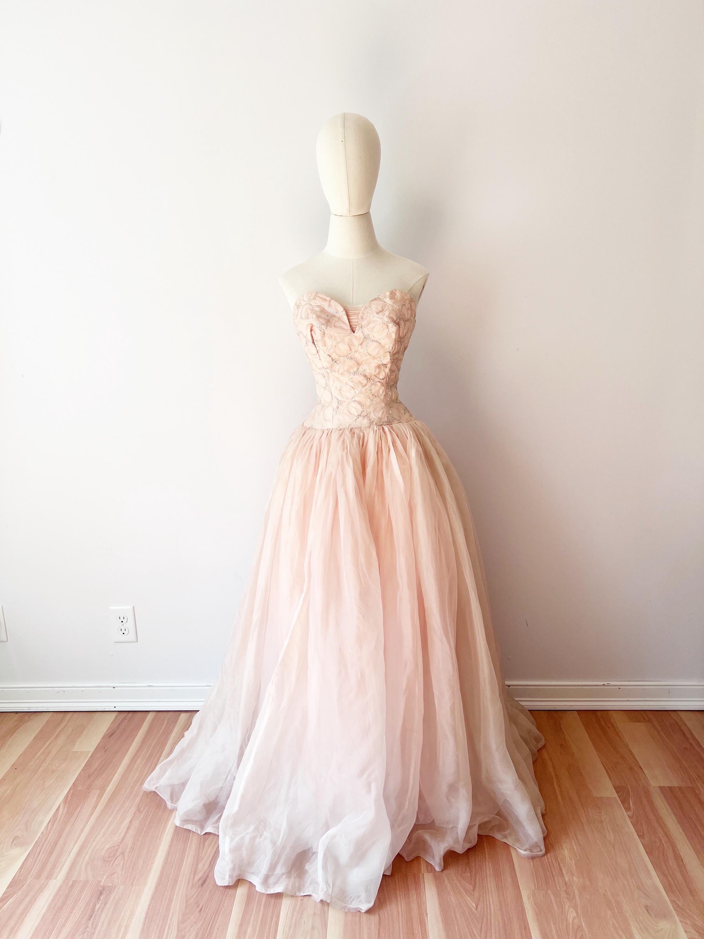 open lace back dress Vintage 1950s Peach Pink Rose Taffeta Dress – ALEXANDRA-KING main image 1