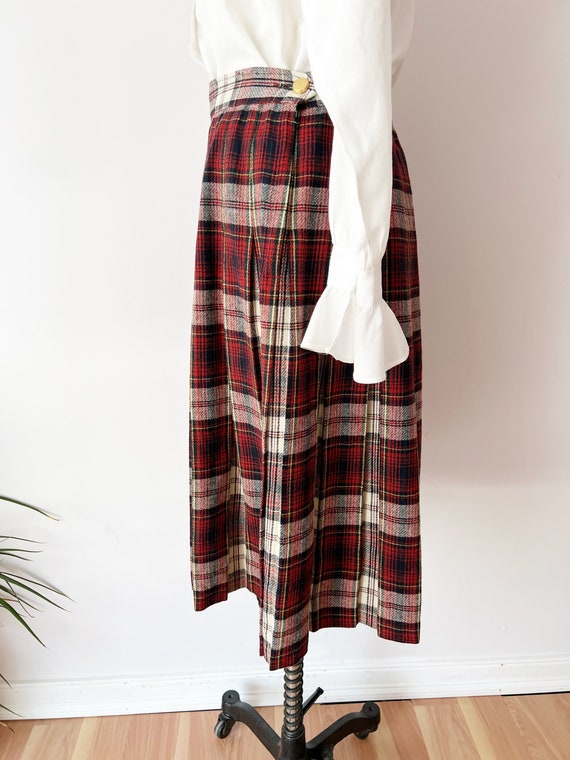 SIZE M 1960s Red & Blue Tartan Plaid Wool Skirt /… - image 3