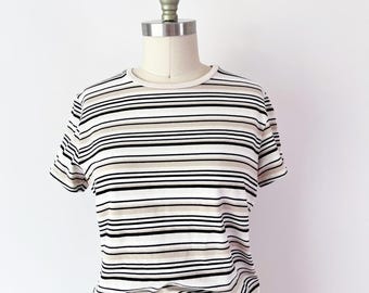 GRÖSSE L Vintage 90s Pima Cotton Gestreiftes T-Shirt von Valerie Stevens