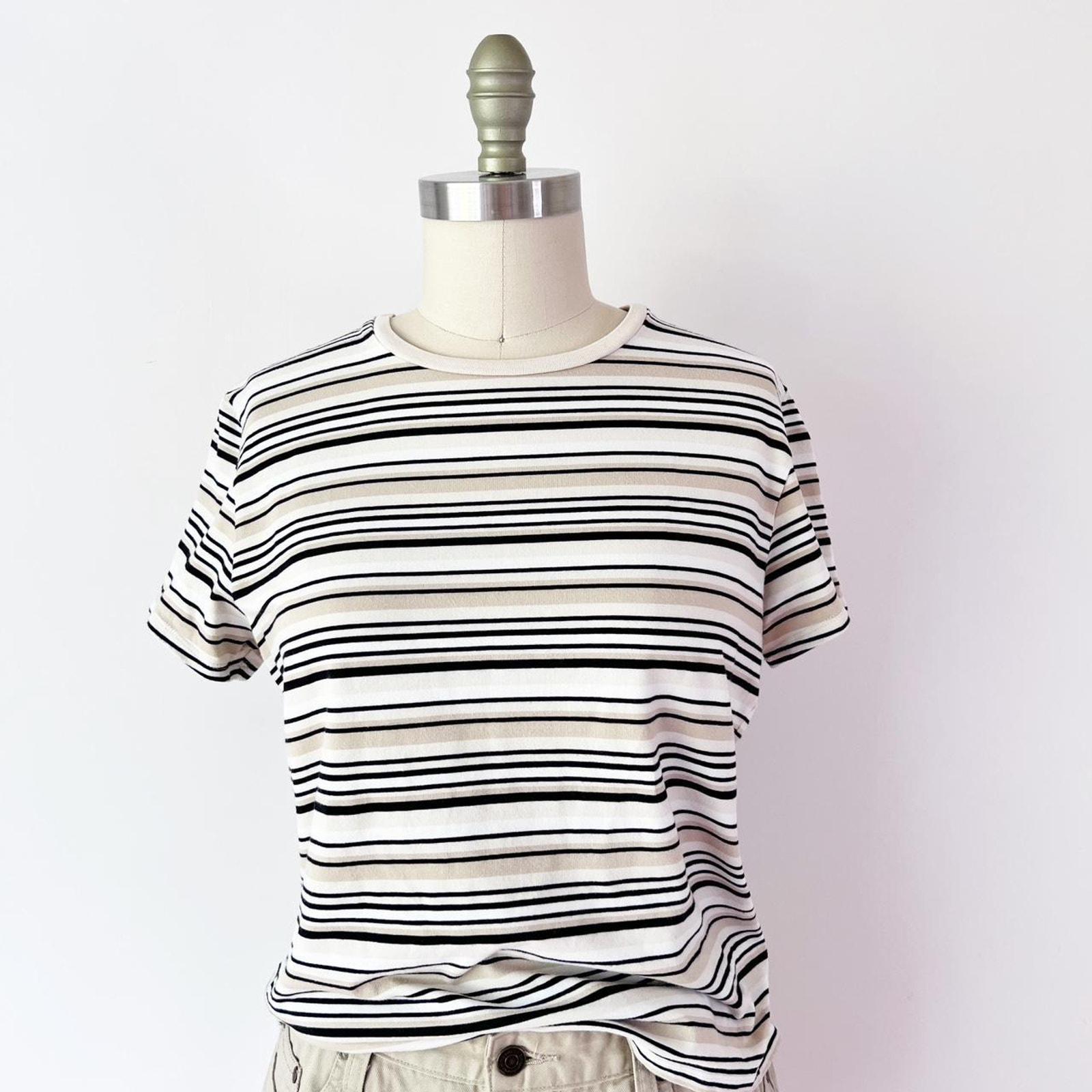 SIZE L Vintage 90s Pima Cotton Striped T-shirt by Valerie Stevens